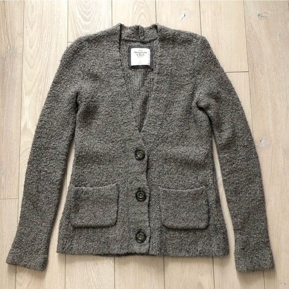 Abercrombie & Fitch Boucle Yarn Pocket Cardigan in Light Brown Size XS - Picture 1 of 13